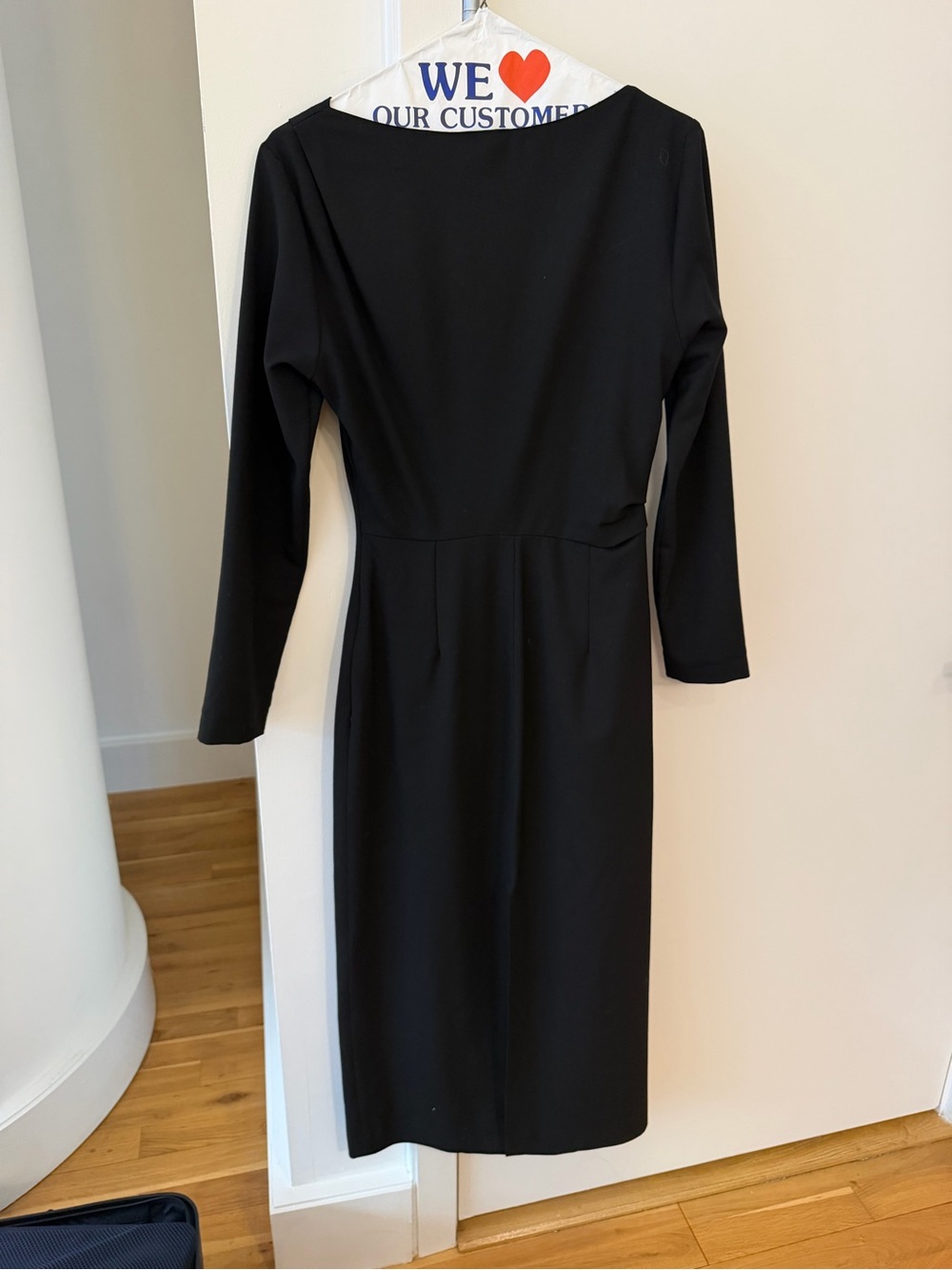 Massimo Dutti Black Long-Sleeve Midi Sheath Dress
